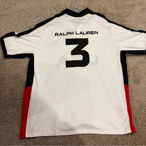 Ralph Lauren Men's White, Blue and Red Rugby Shirt